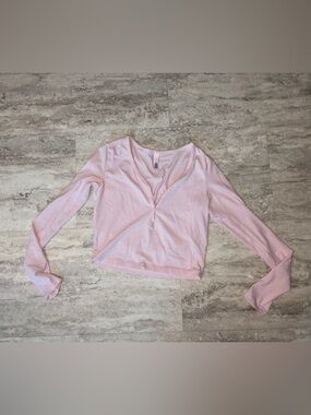 SKIMS Pale Pink Long-Sleeve Henley Crop Top